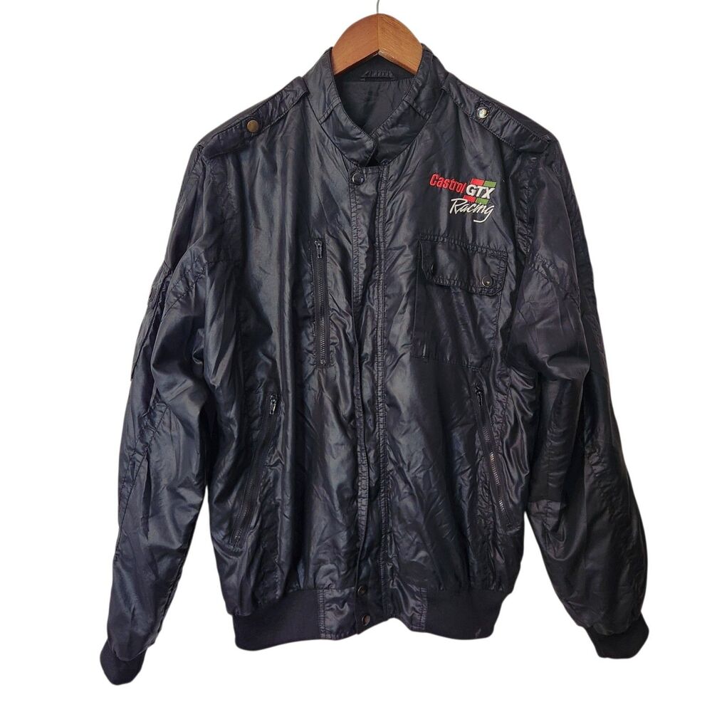 Vintage MVP Castrol GTX Racing Black Nylon Full Zip Nascar Jacket Size M*